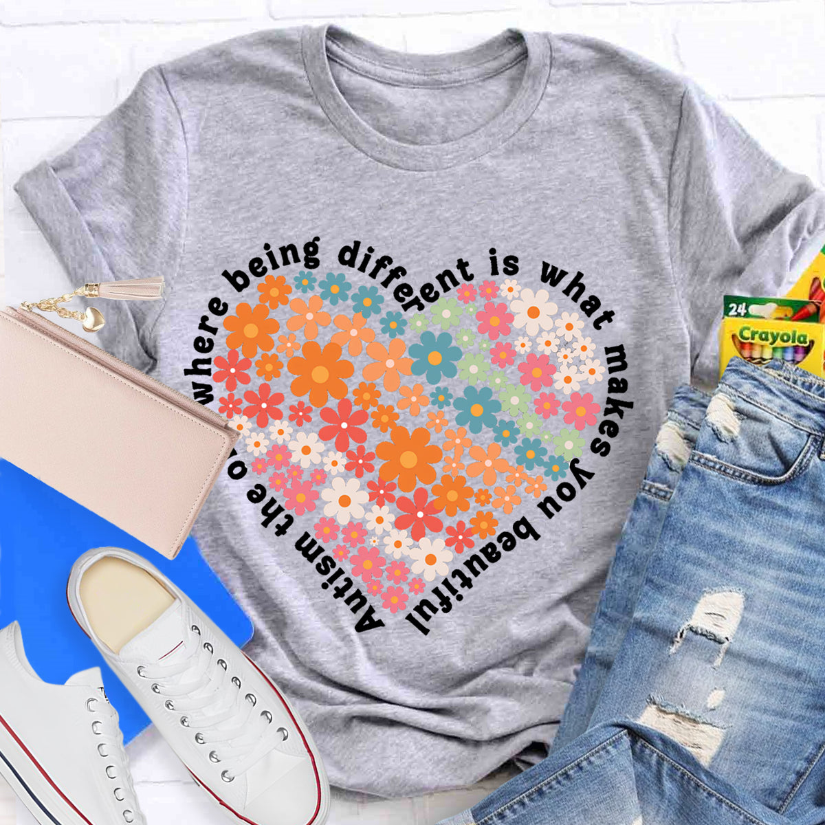 The One Where Being Different Is What Make You Beautiful Floral Heart T-Shirt