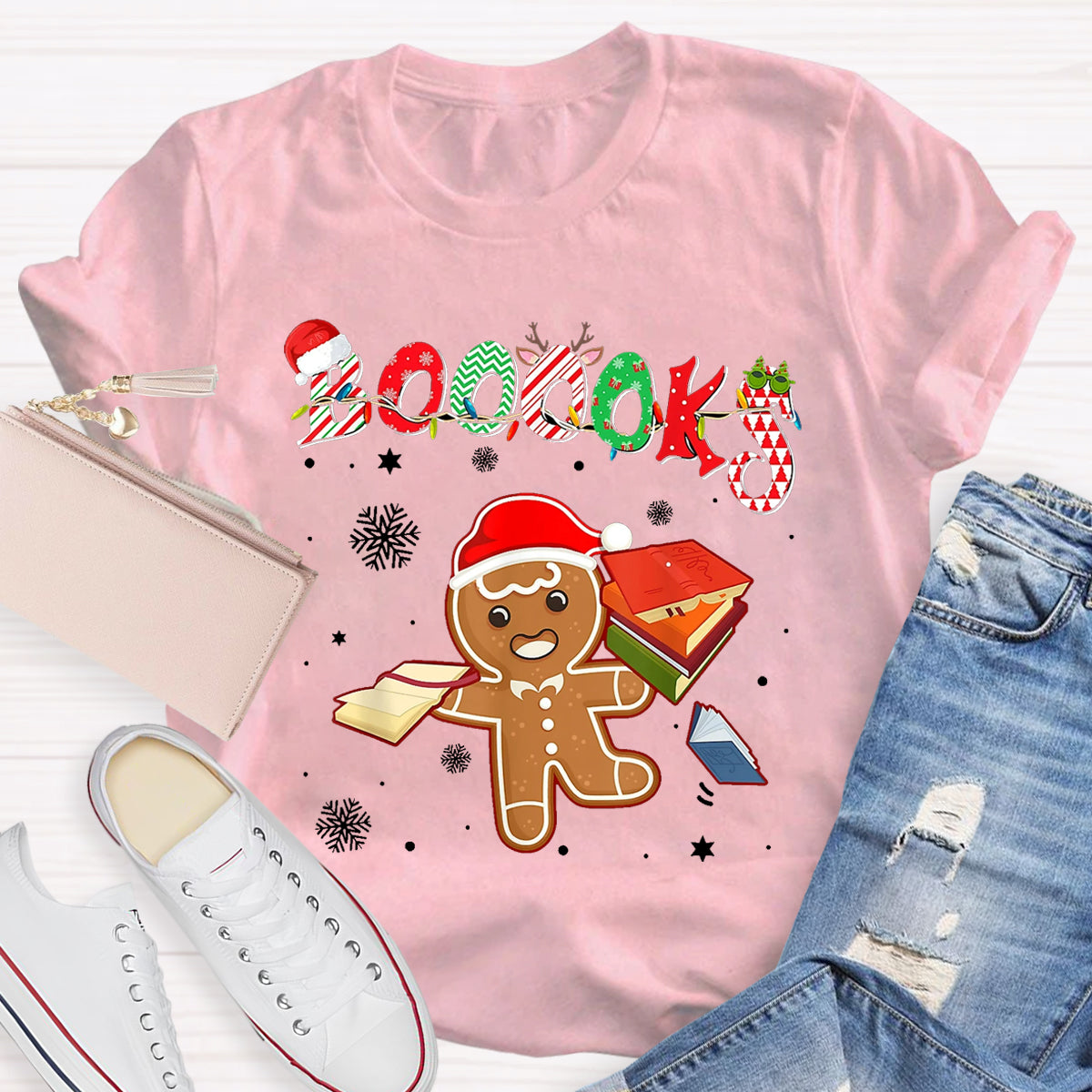 Christmas Gingerbread Books Librarian Reader Reading Teacher T-Shirt