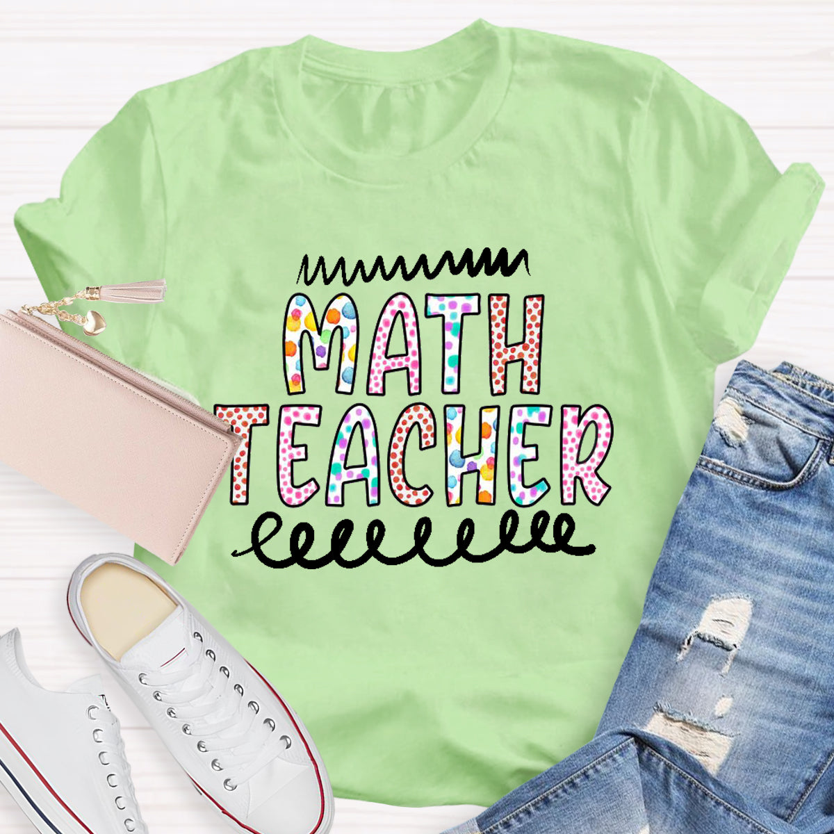 Colorful Polka Dot Design Math Teacher T-Shirt