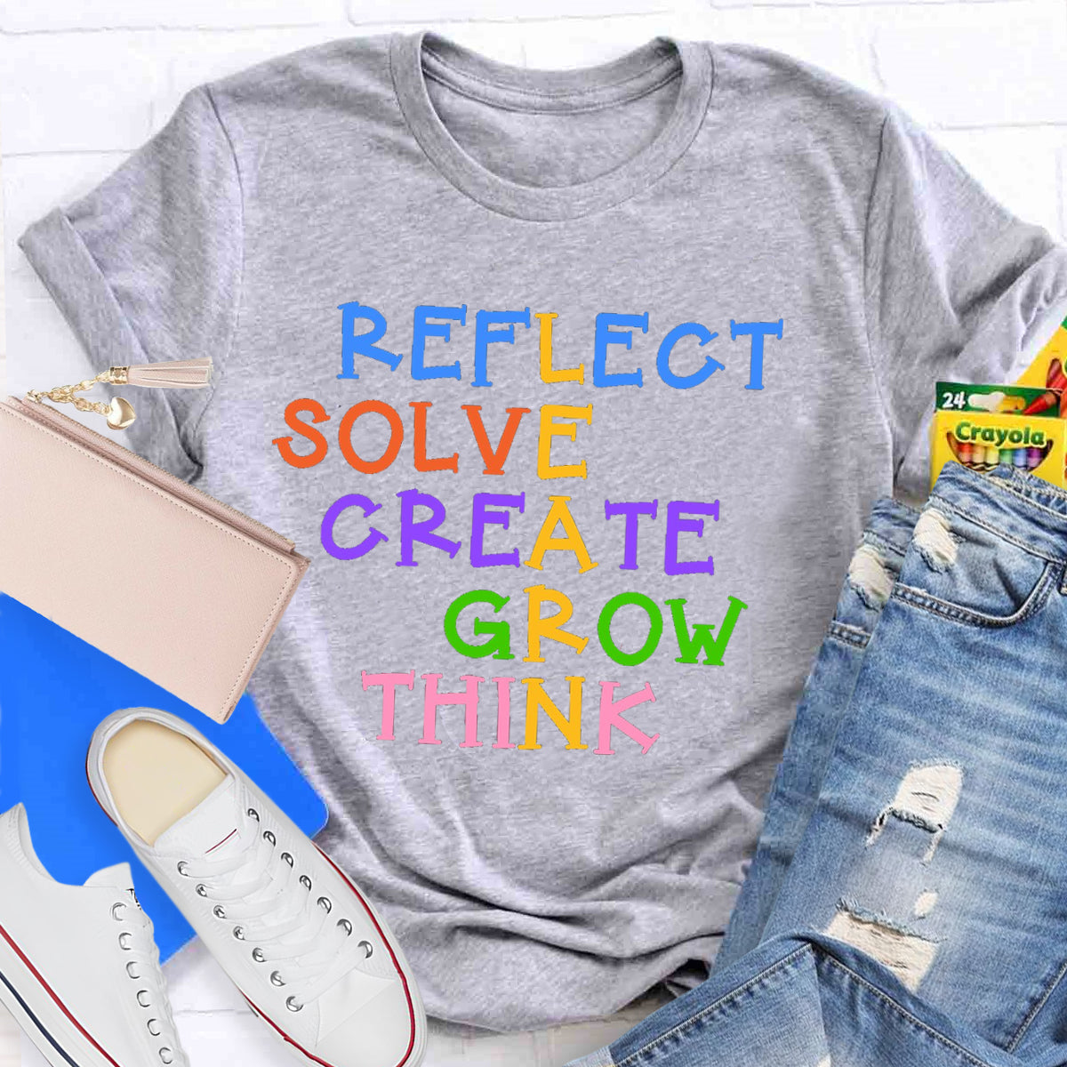 Reflect Solve Create Grow Think Teacher T-Shirt