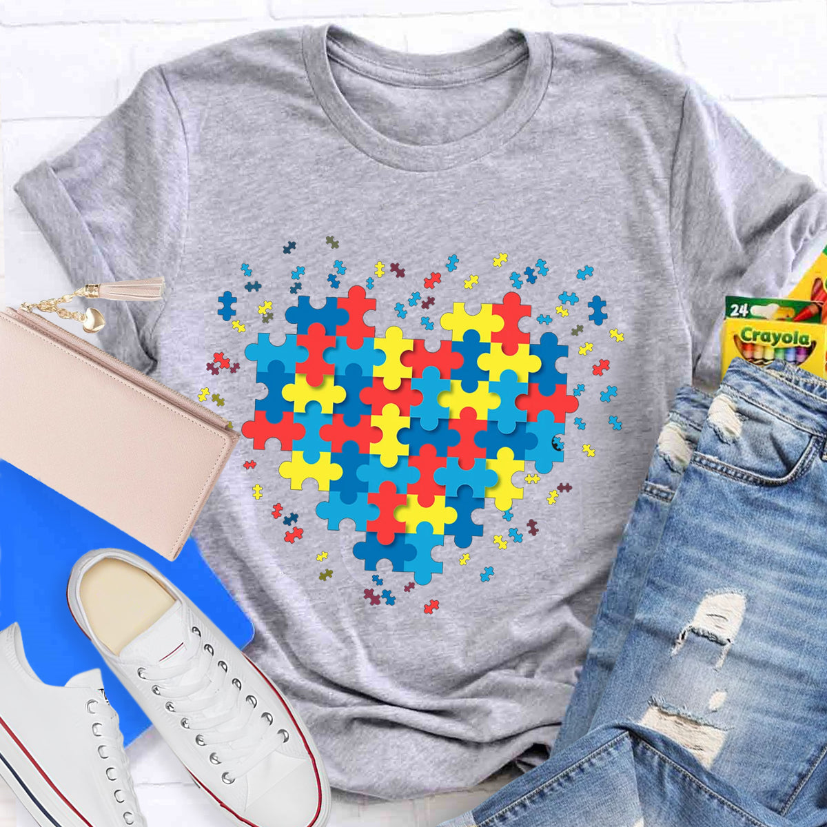 Autism Awareness Puzzle Colorful Heart T-Shirt