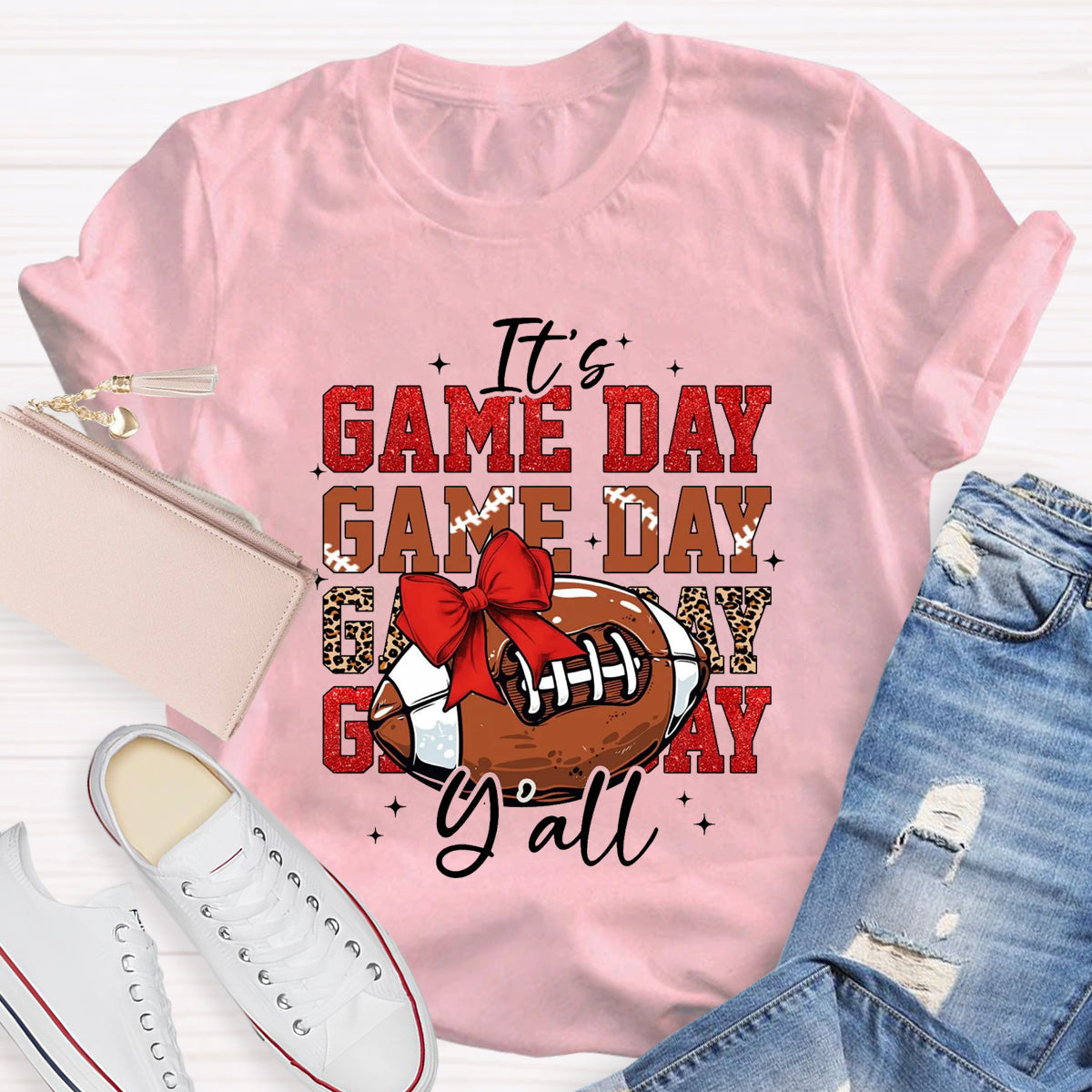 It's Game Day Yall Red Glitter T-Shirt