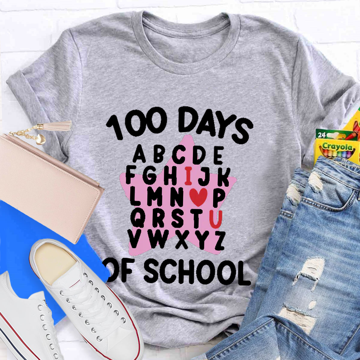 100 Days Of School Star Alphabet Teacher T-Shirt