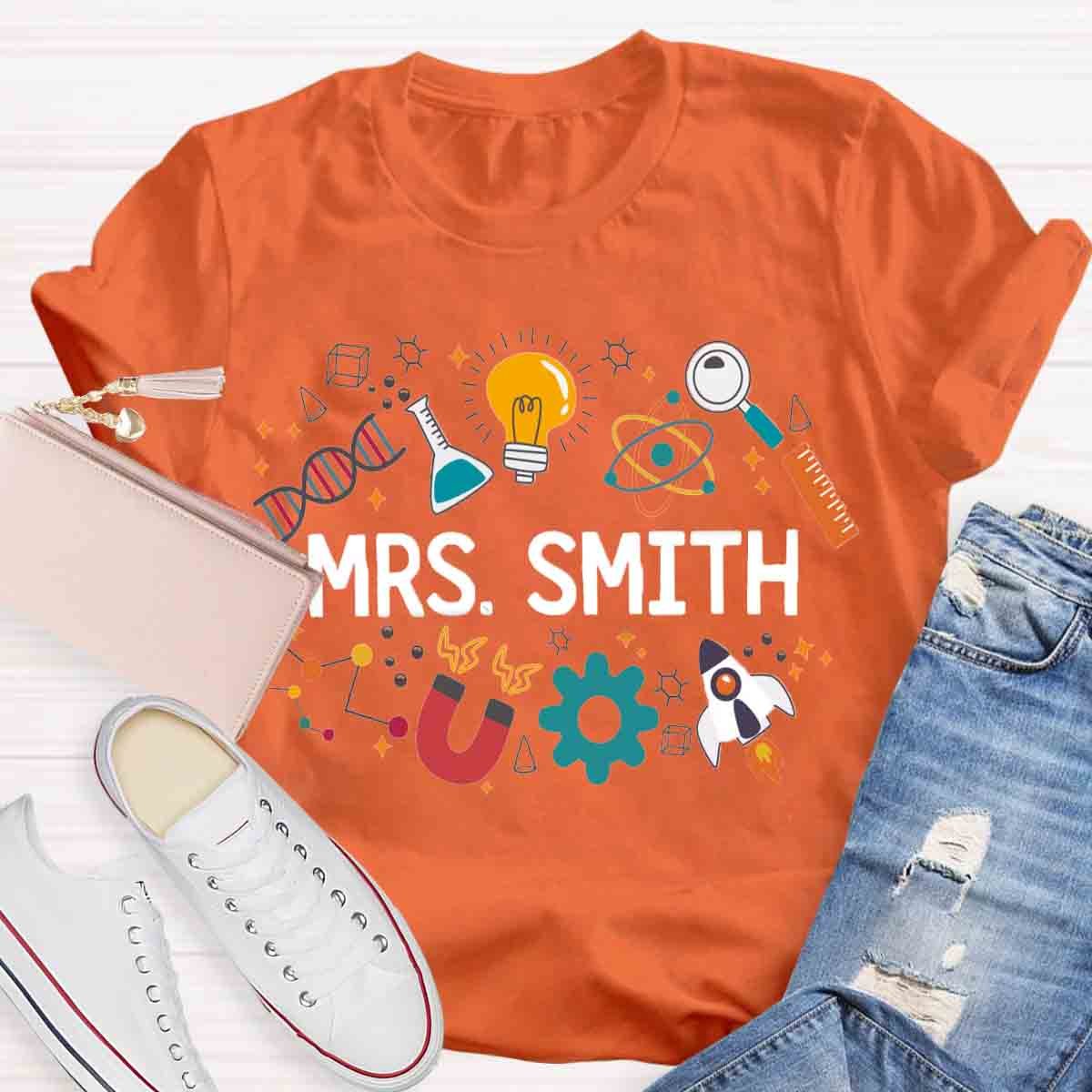 Personalized Name Science Vibes Teacher T-Shirt