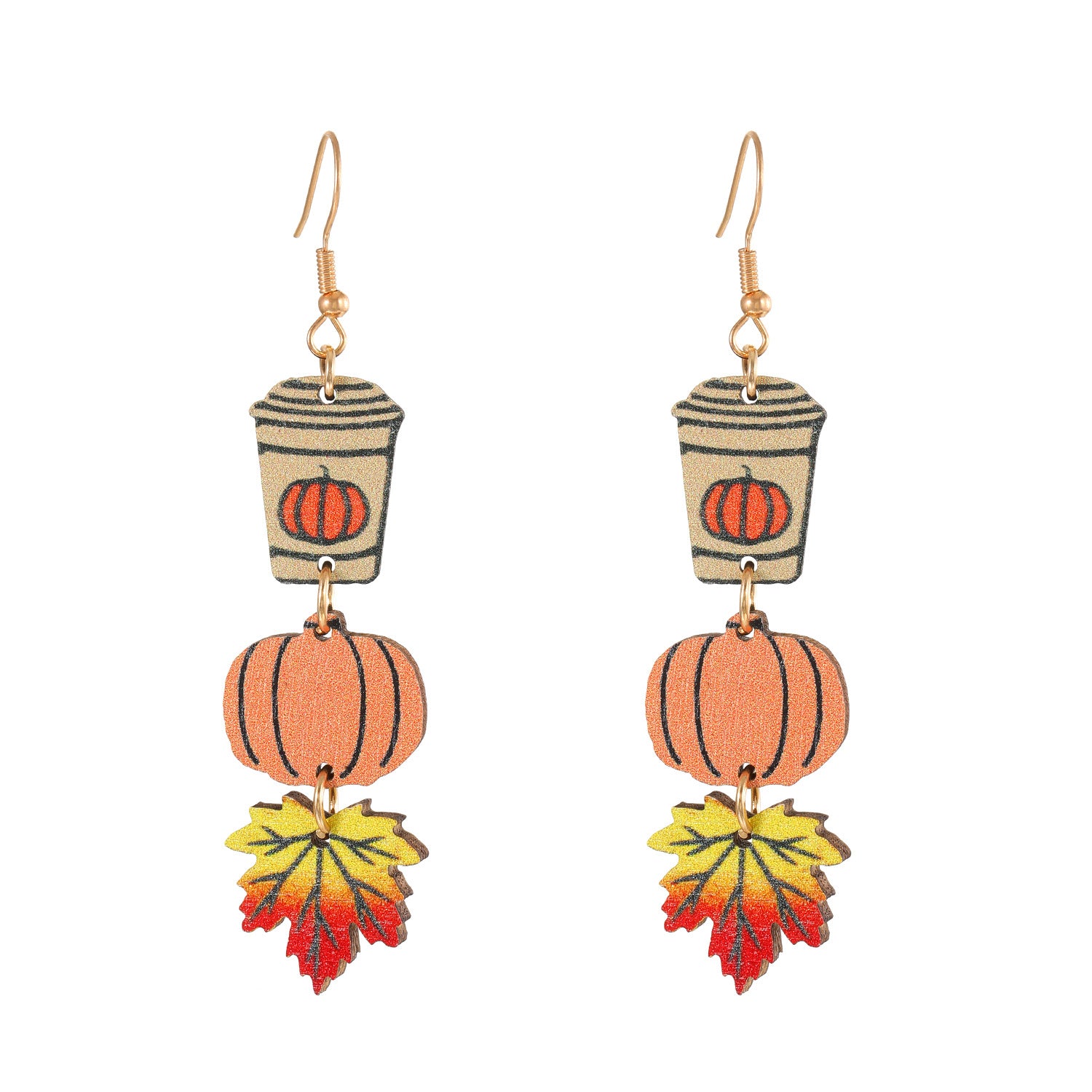 Pumpkin Maple Leaf Coffee Teacher Wood Earrings