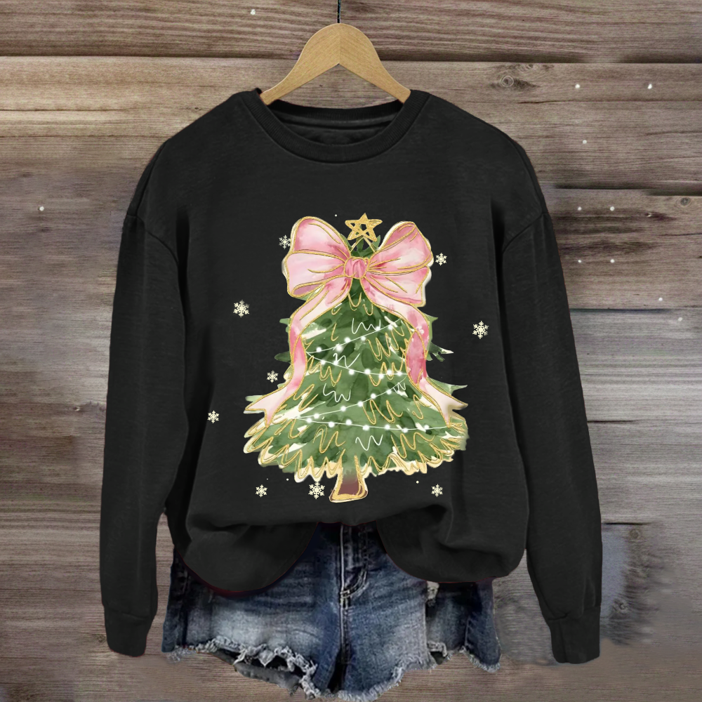 Christmas Tree With Pink Bow Sweatshirt