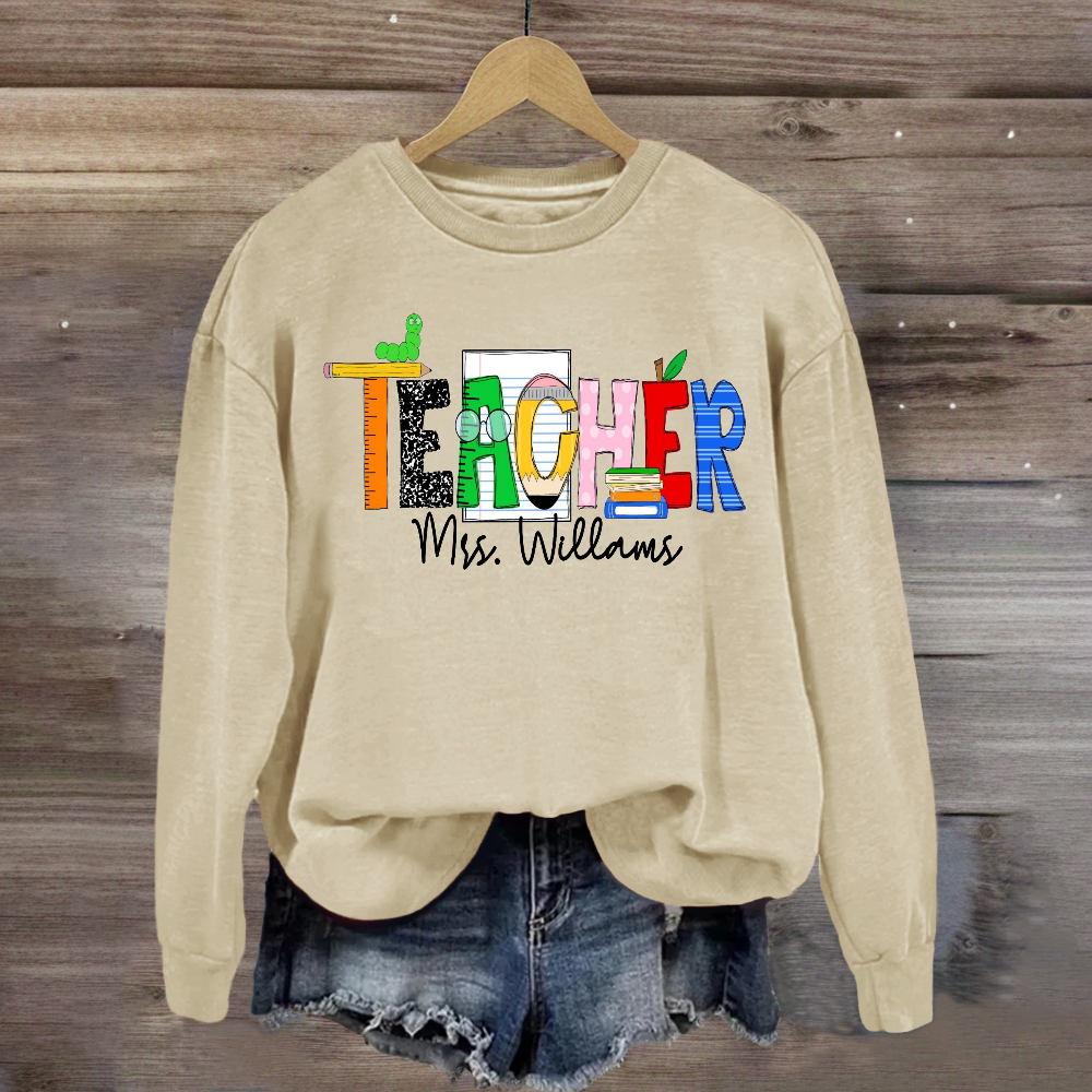 Personalized Teacher Name Caterpillar Exploring Knowledge Sweatshirt