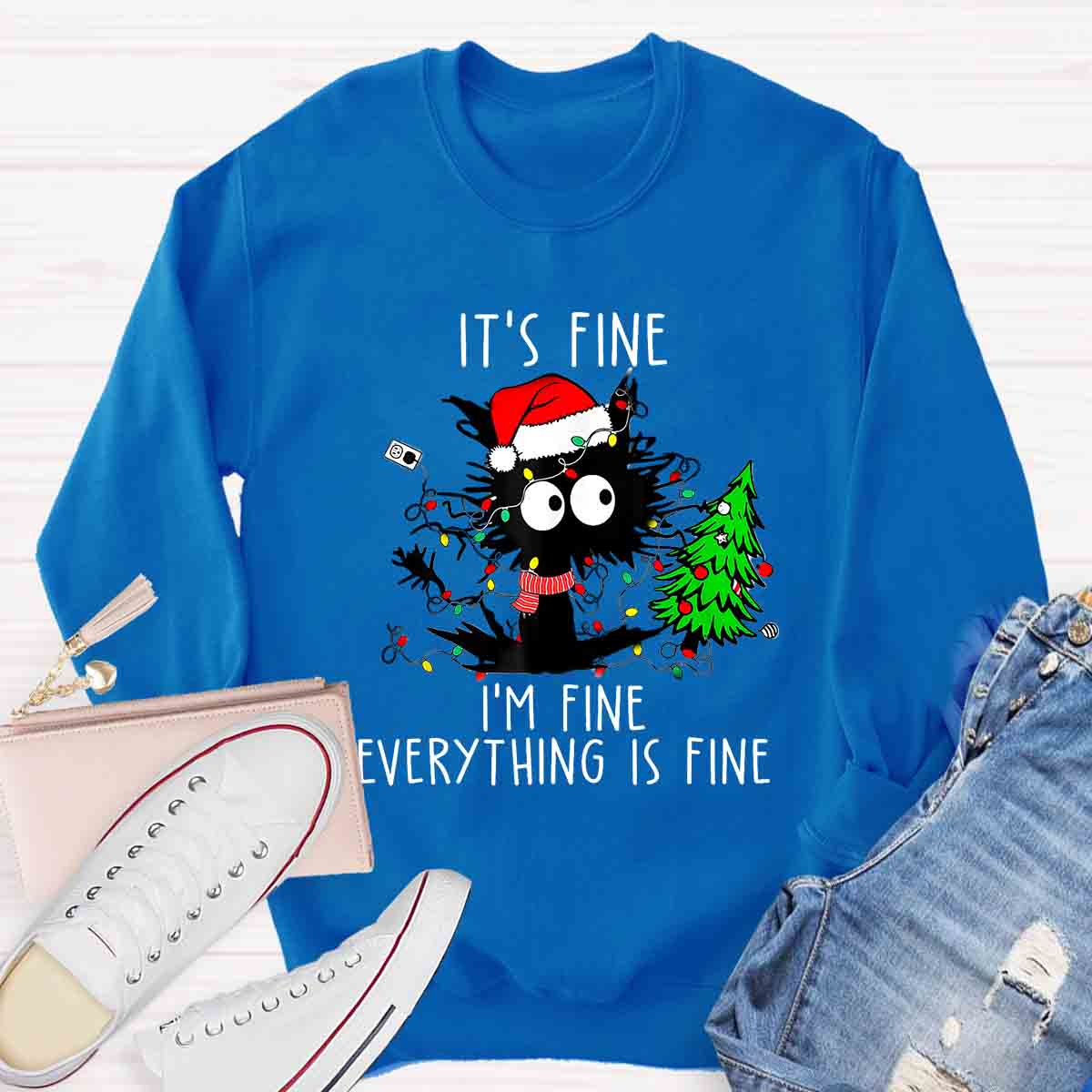 It's Fine I'm Fine Everything Is Fine Christmas Cat Sweatshirt