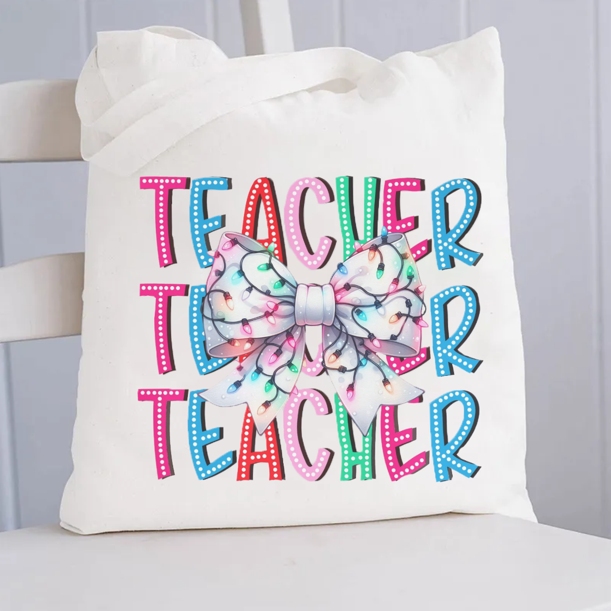 Christams Teacher Bow Canvas Tote Bag