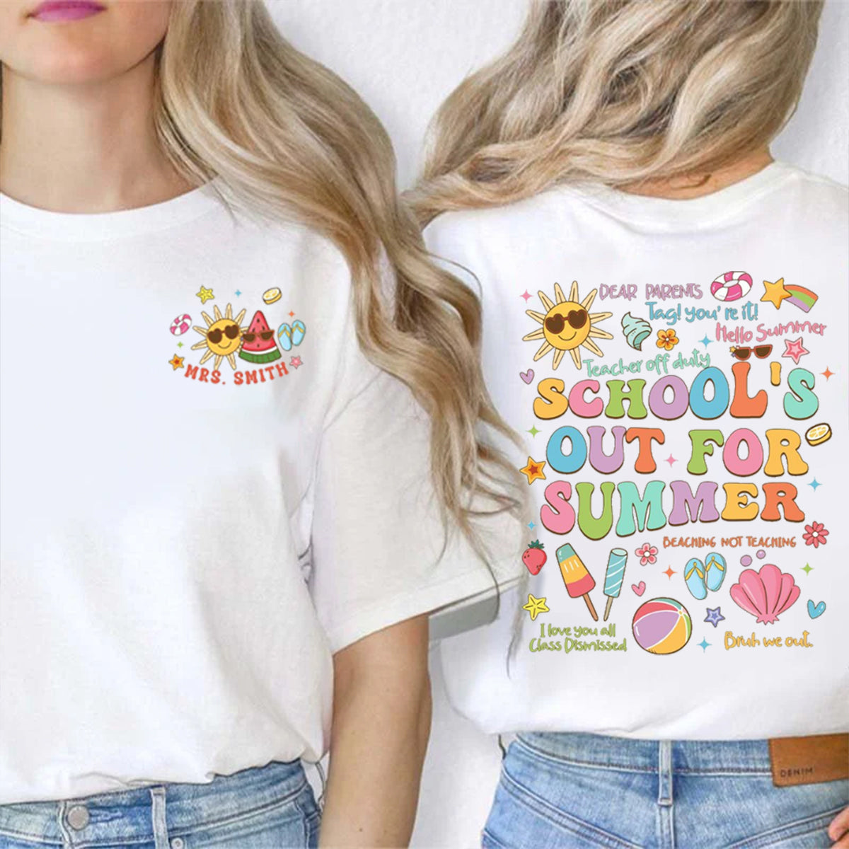 Personalized Name School's Out For Summer Double Printed T-shirt