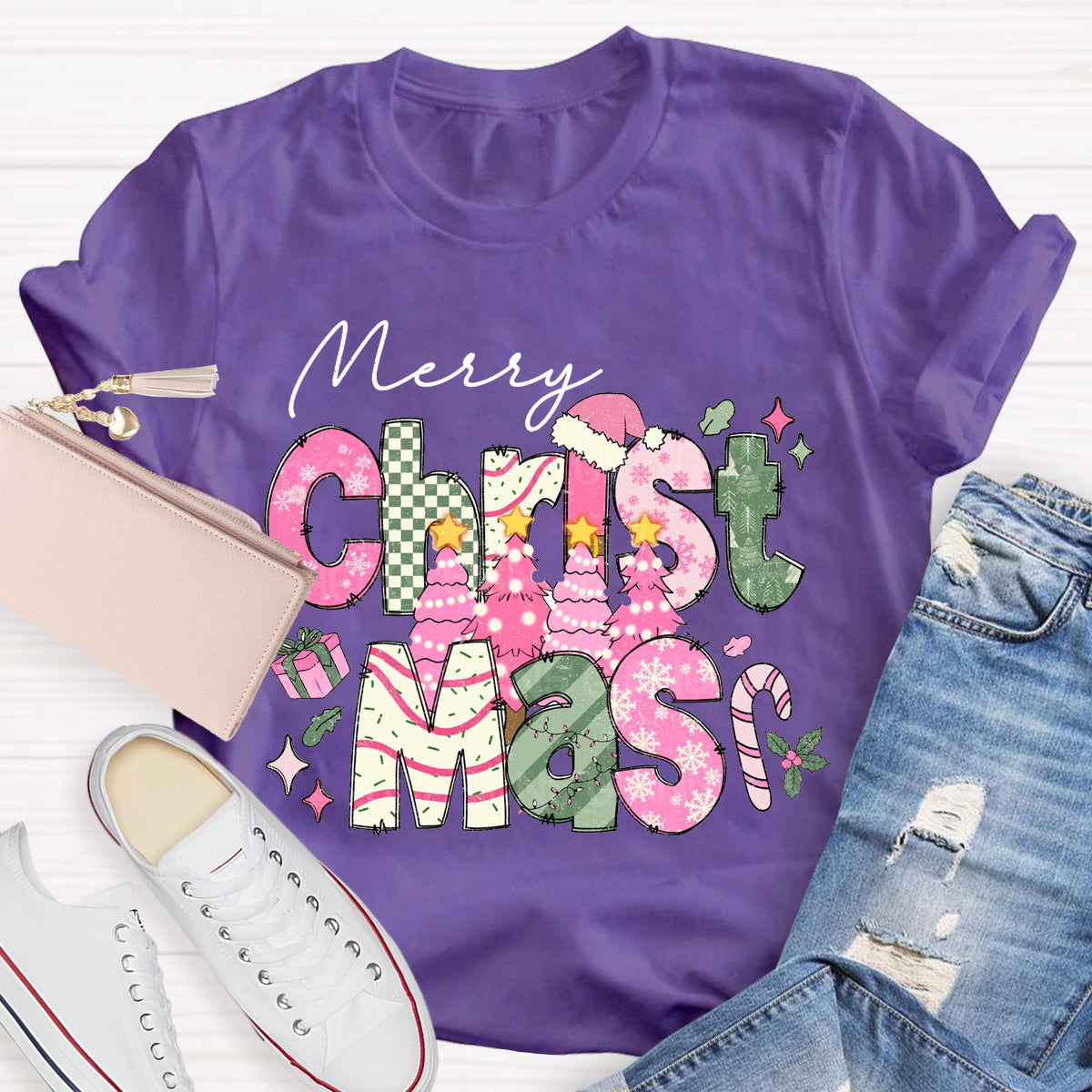 Merry Christmas Vibes Teacher T-Shirt