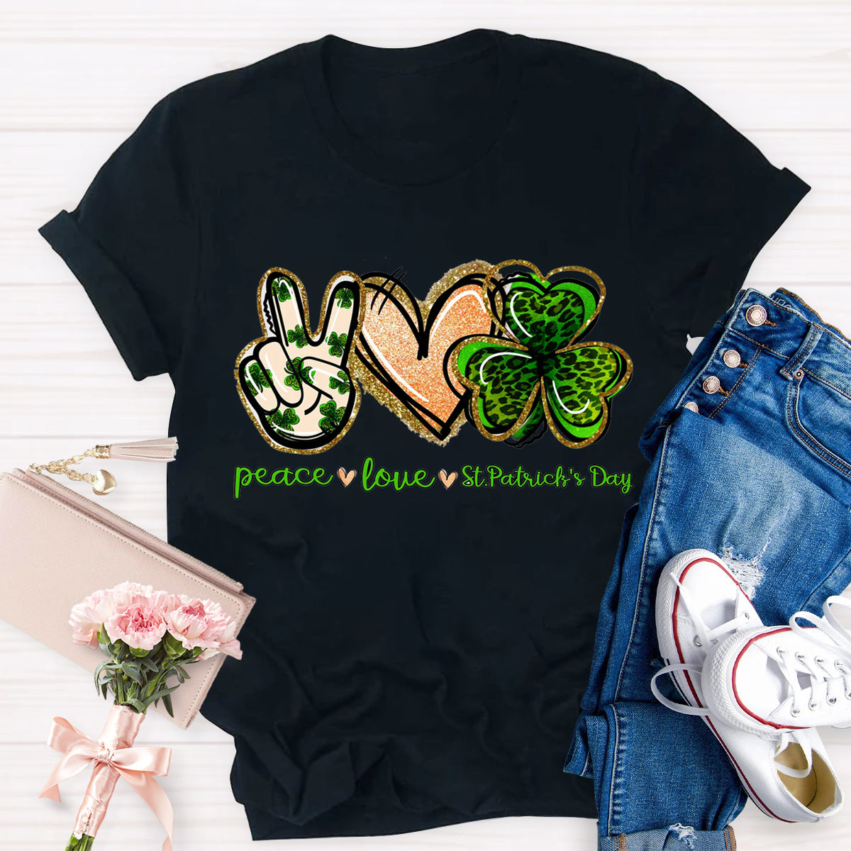 Peace Love St. Patrick Day Teacher T-Shirt