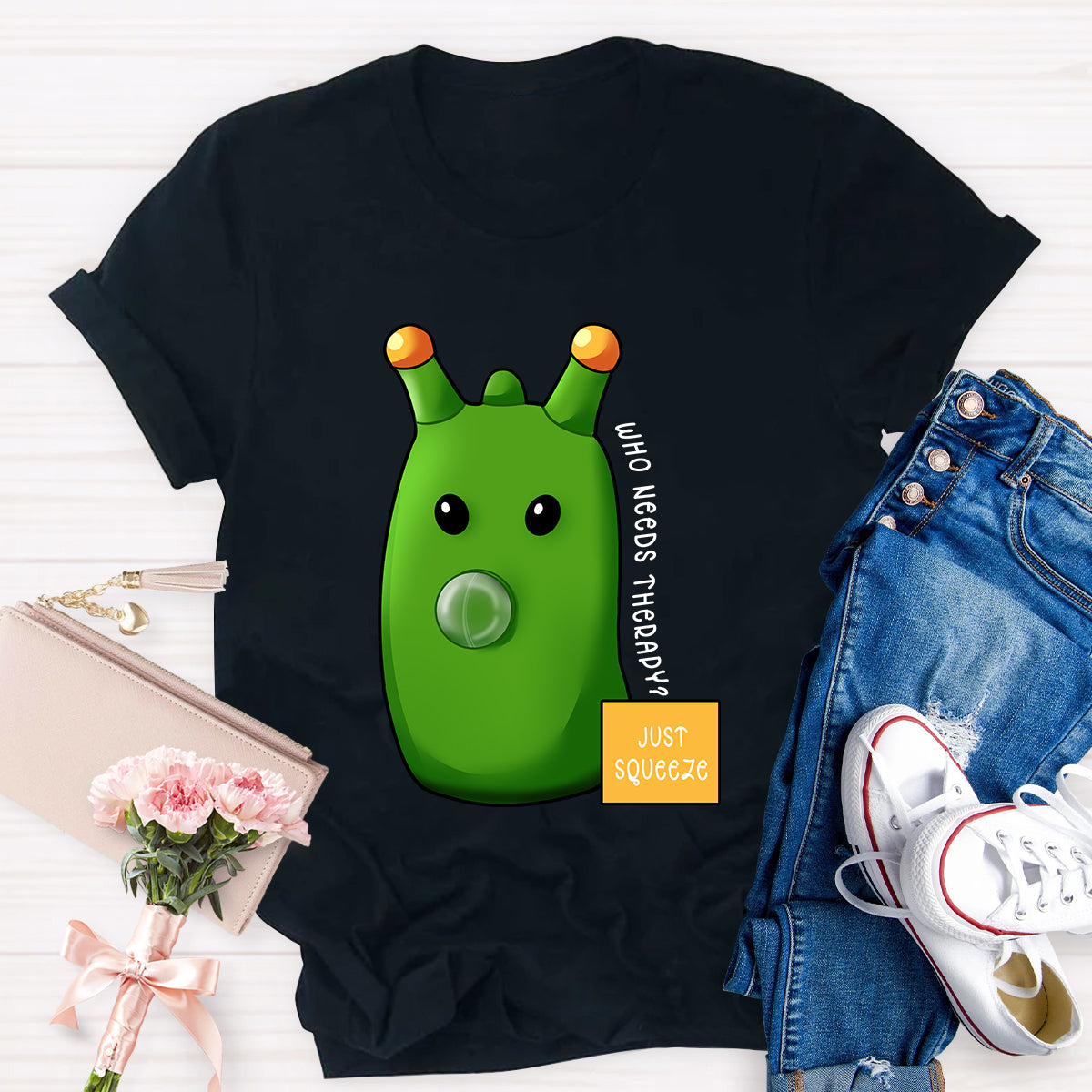 Who Needs Therapy? Just Squeeze Green Caterpillar T-Shirt