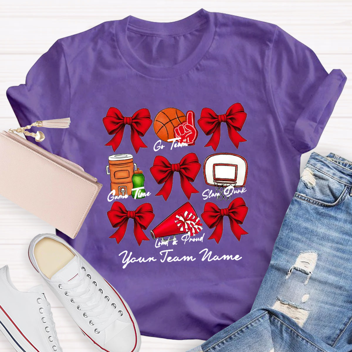 Personalized Team Name Basketball Bow T-Shirt