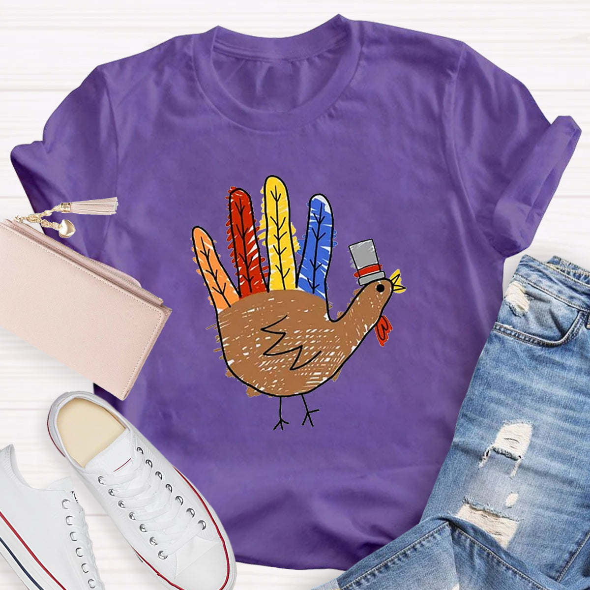 Hand Painted Turkey Teacher T-Shirt