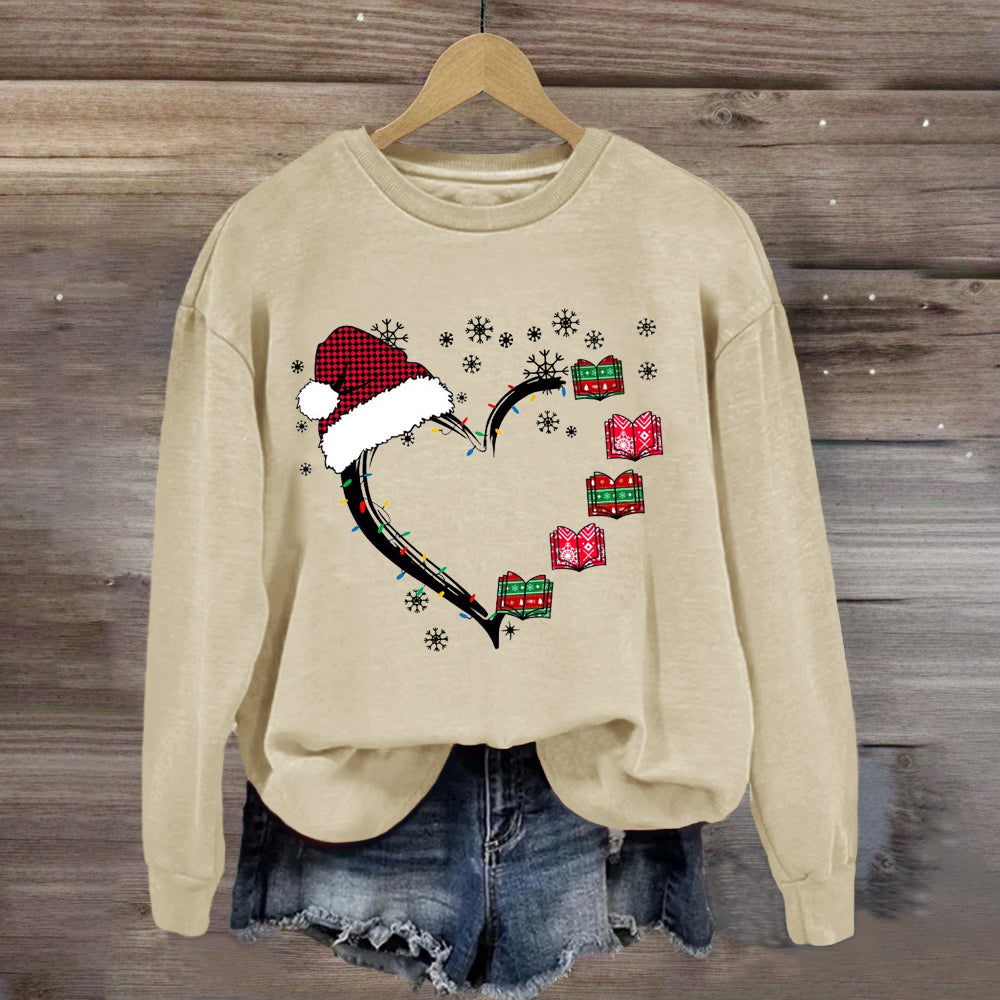 Christmas Books Heart Teacher Sweatshirt