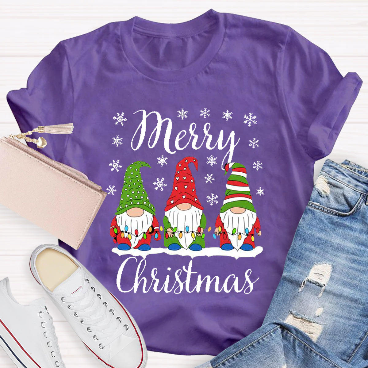 Merry Christmas Three Gnomes Light T-Shirt