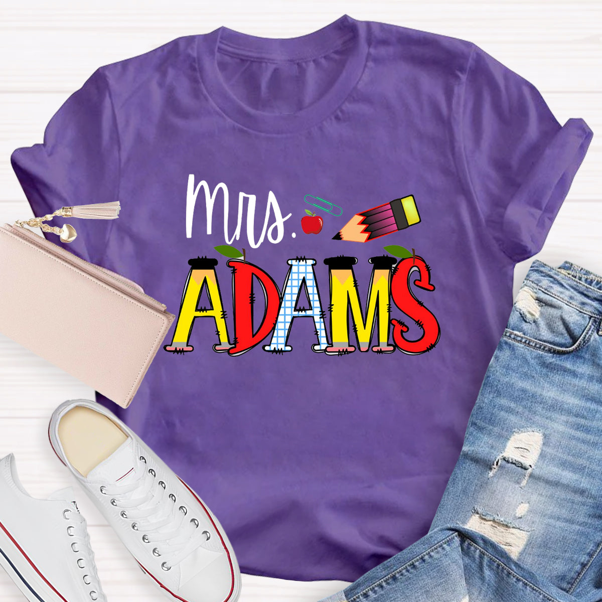 Personalized Teacher Name Apple Pencil T-Shirt