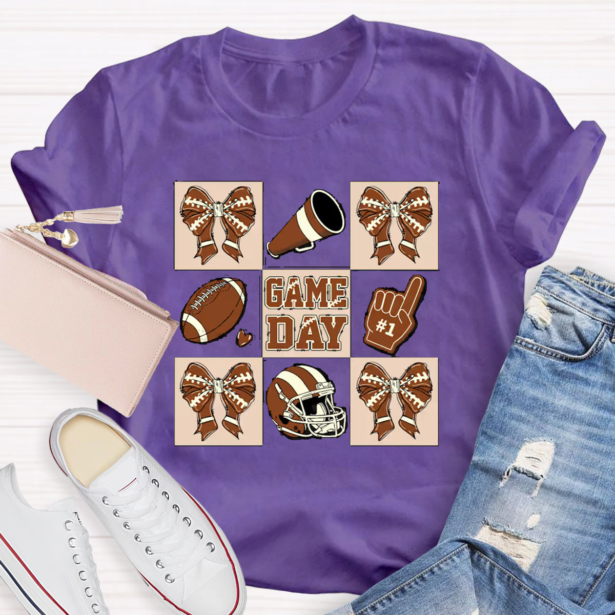 Game Day Bow Tie Baseball Teacher T-Shirt