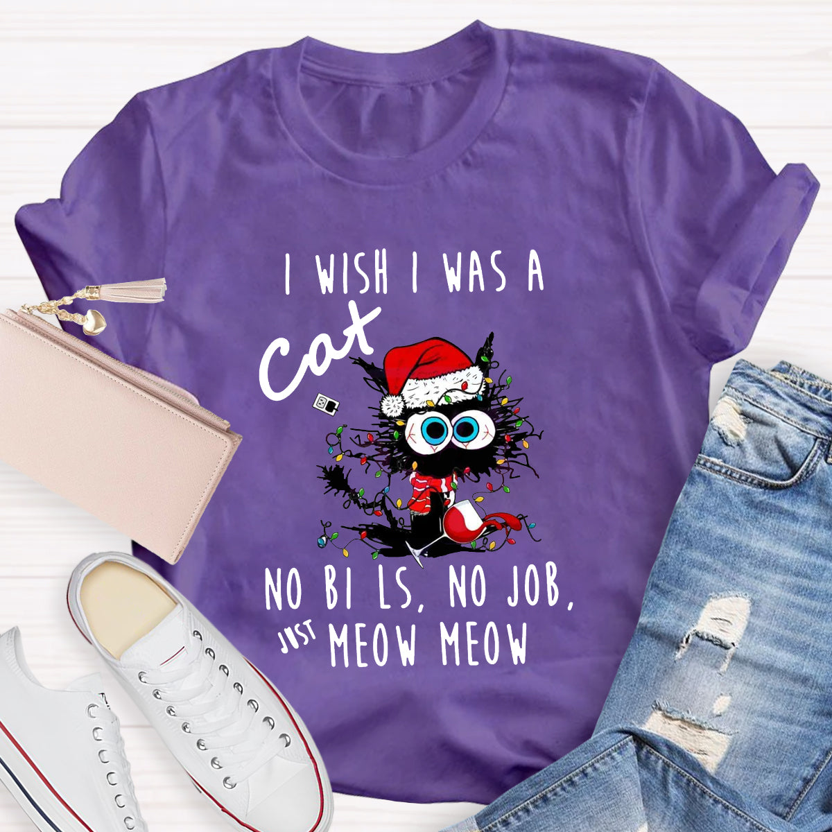 Funny Christmas I Wish I Was A Cat T-Shirt