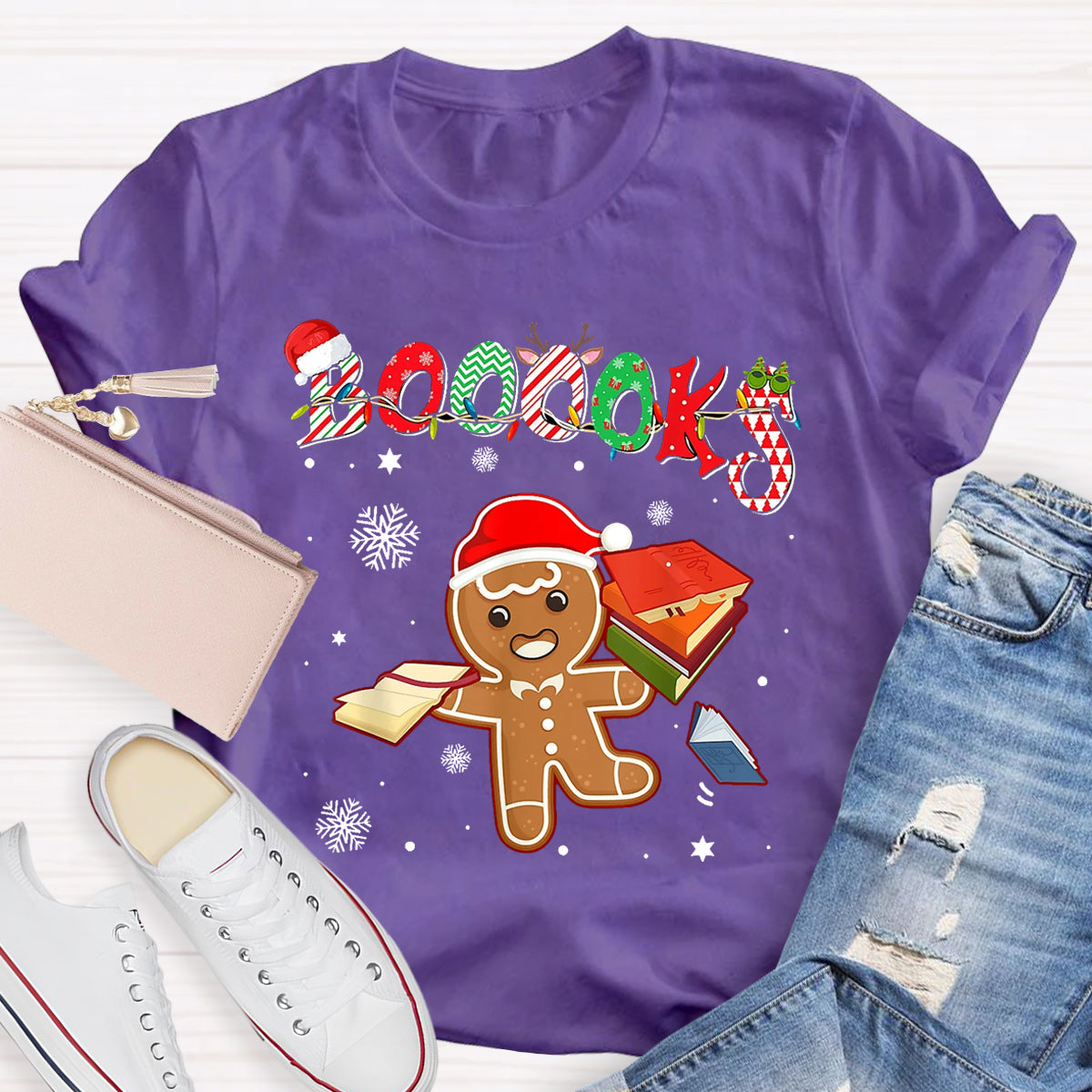 Christmas Gingerbread Books Librarian Reader Reading Teacher T-Shirt