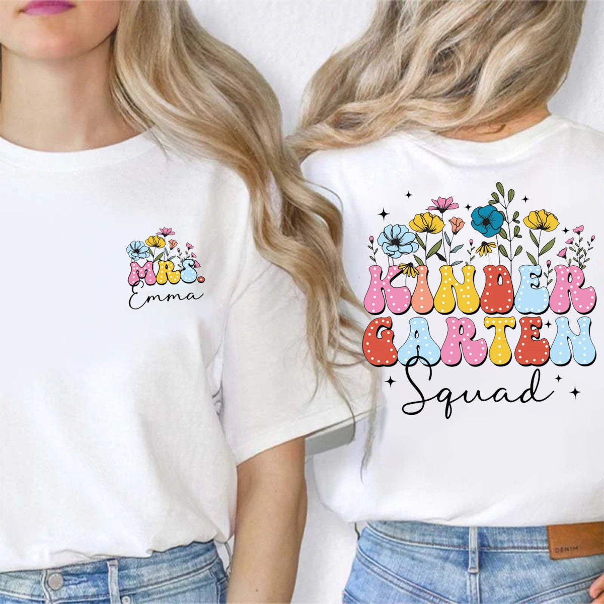 Personalized Name Kinder Garten Squad Double Printed T-shirt