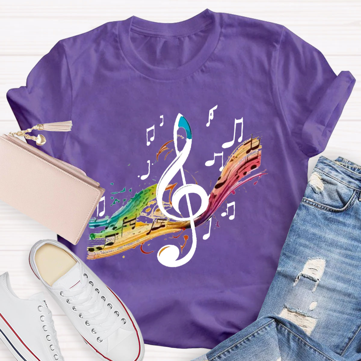 Colorful Music Note Teacher T-Shirt