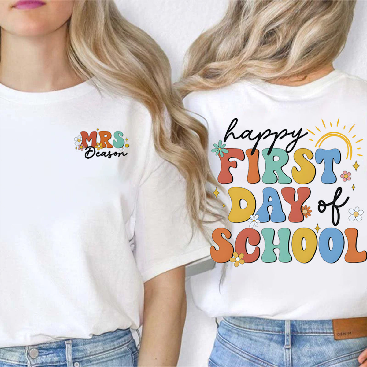 Personalized Name Happy First Day Of School Double Printed T-shirt