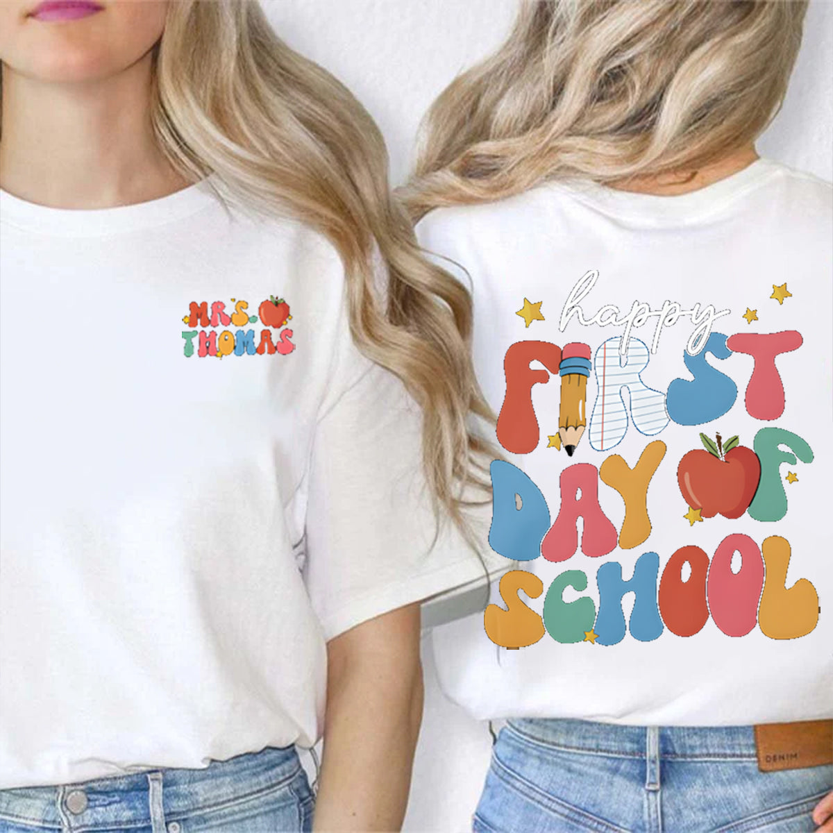 Personalized Name Happy First Of Day School Double Printed T-shirt