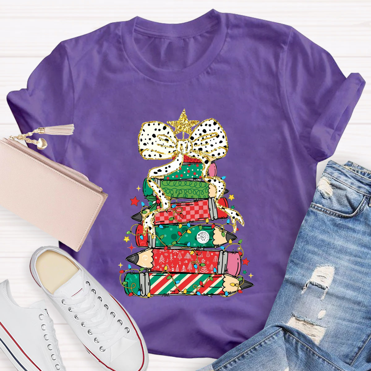 Pencil Tree  Bow Teacher T-Shirt