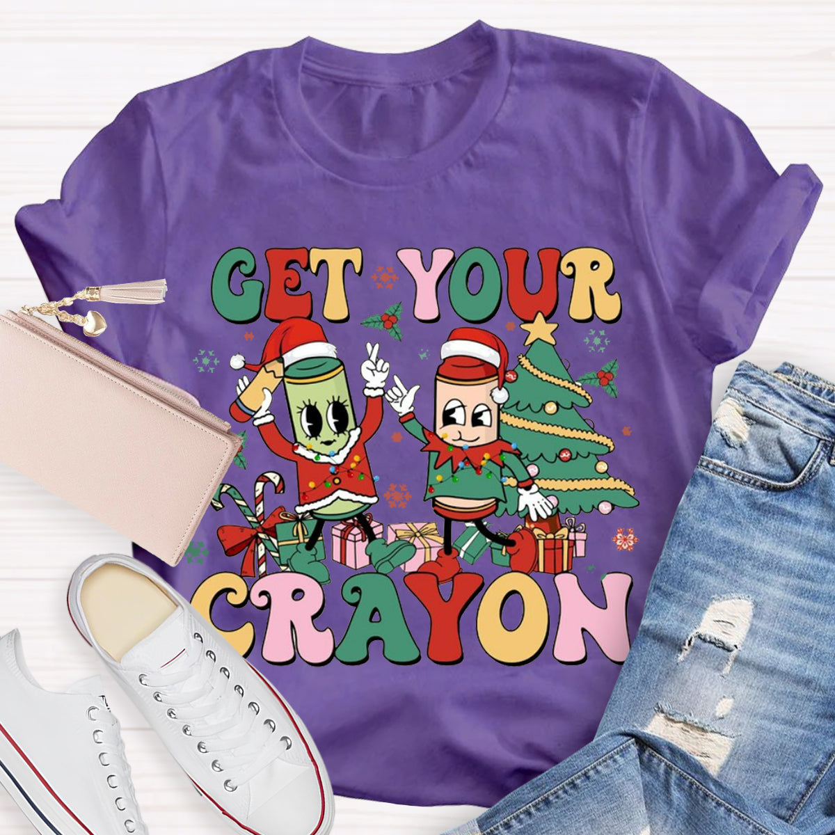 Christmas Get Your Crayon Art Teacher  T-Shirt