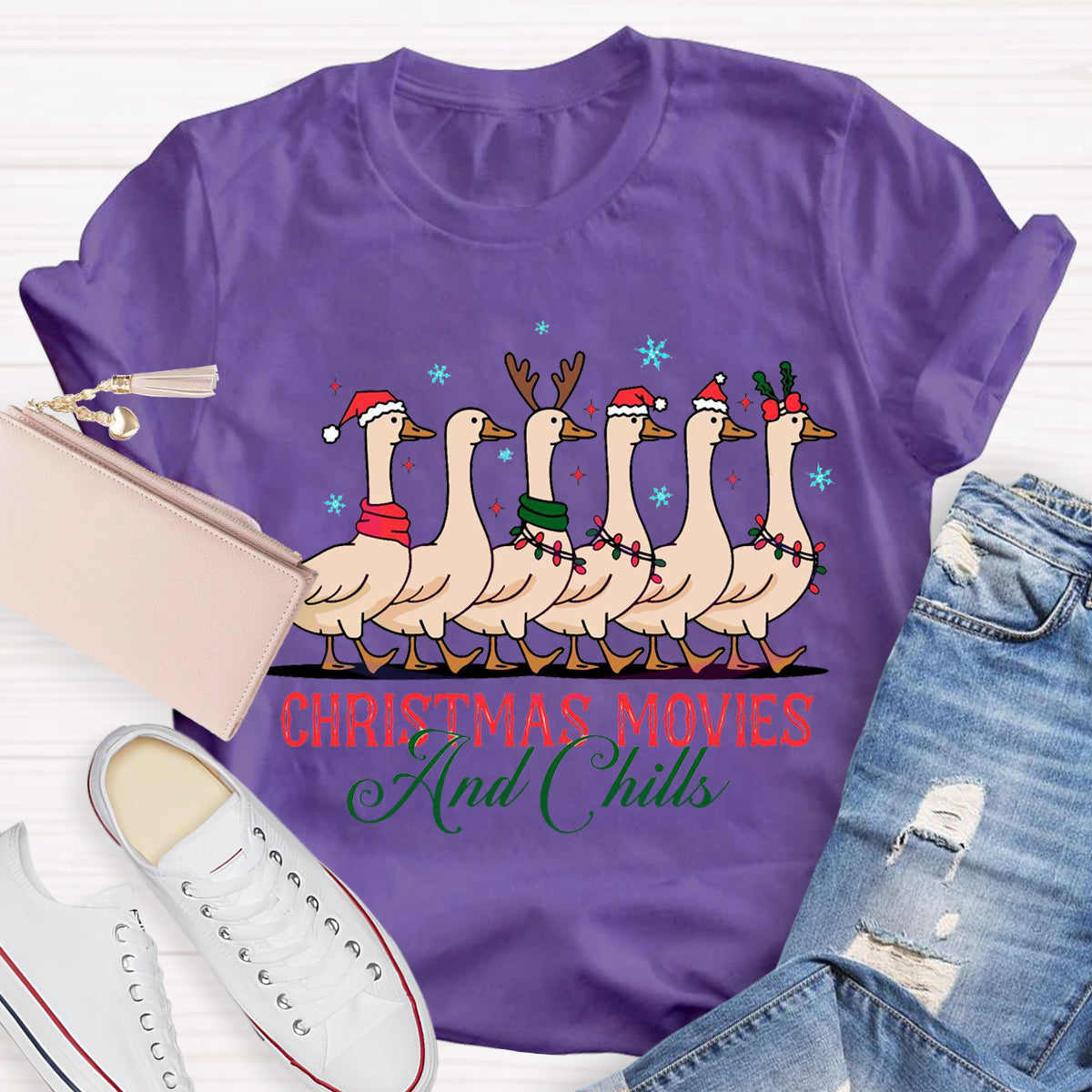 Christmas Movie And Chills Merry Duckmas Christmas Light T-Shirt