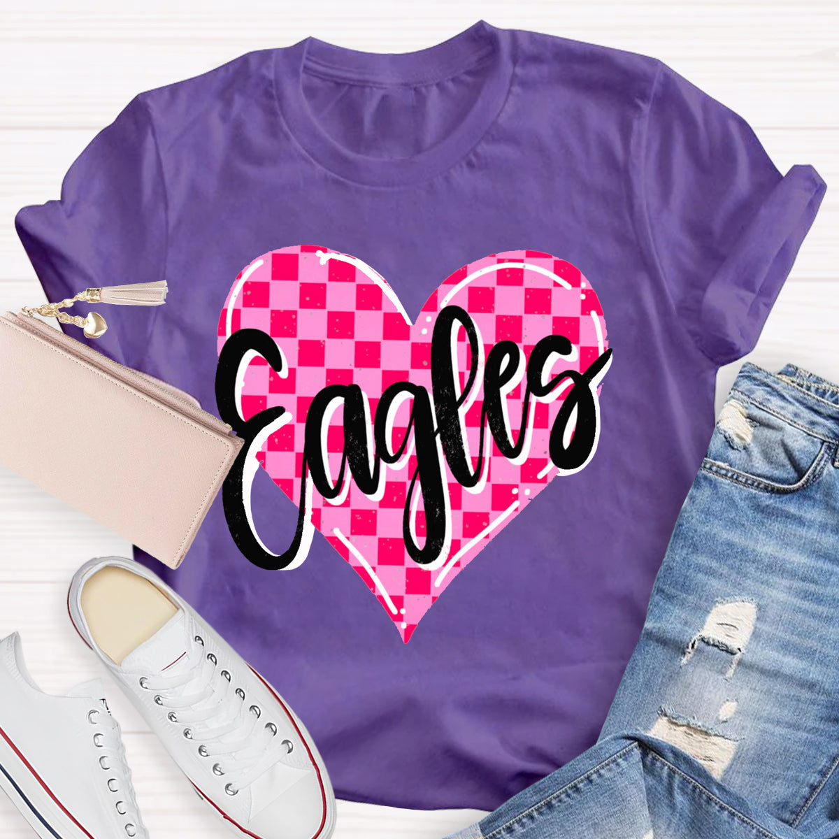 Personalized Mascot Pink Heart Teacher T-Shirt