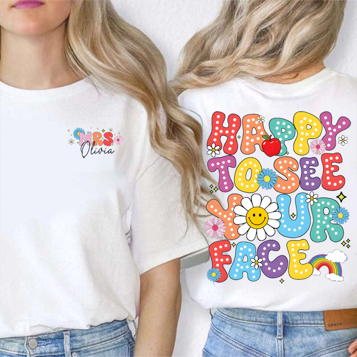 Personalized Name Happy To See Your Face Back To School Double Printed T-shirt