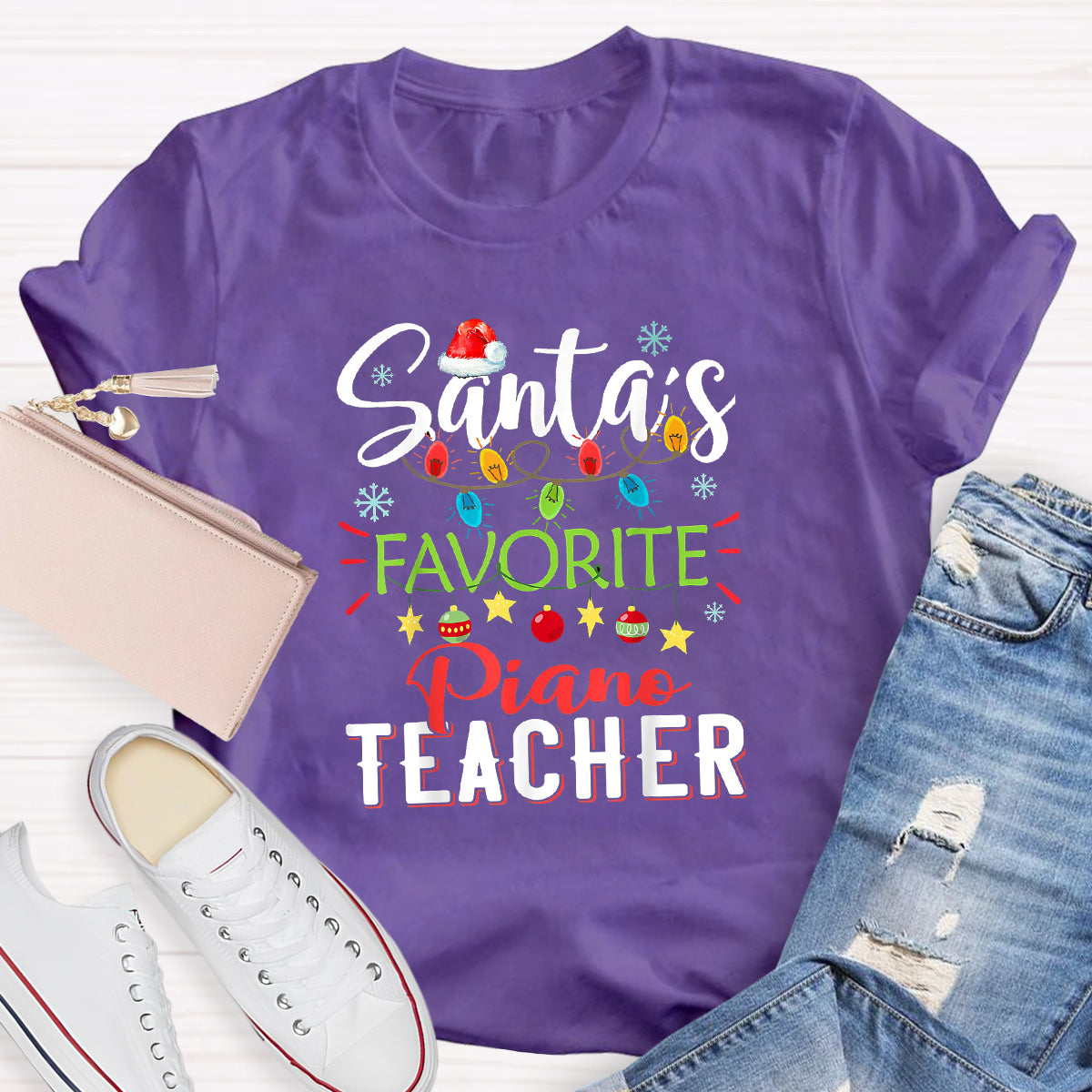 Personalized Subject Santa's Favorite Piano Teacher T-Shirt