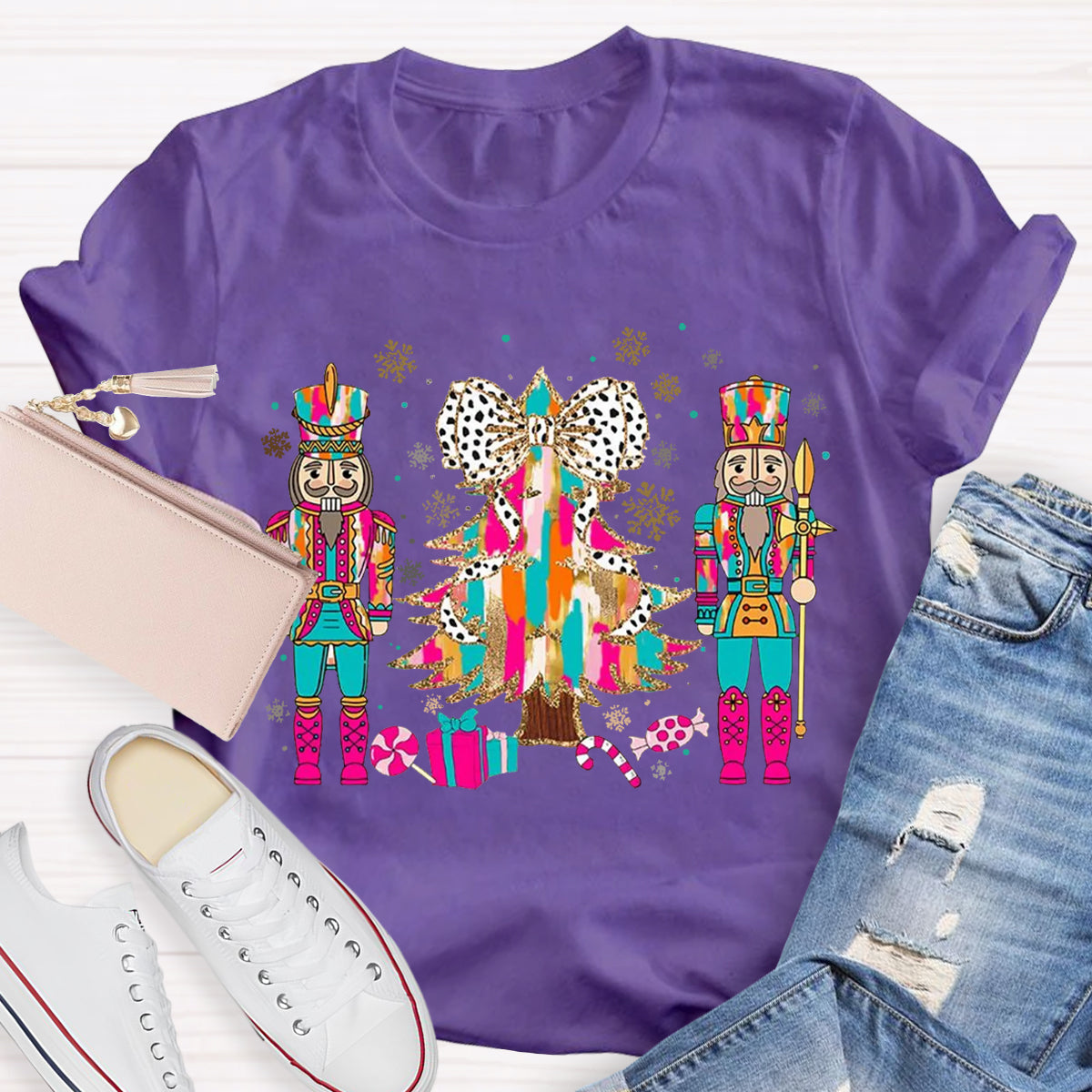 Nutcracker Christmas Tree Graphic Teacher T-Shirt