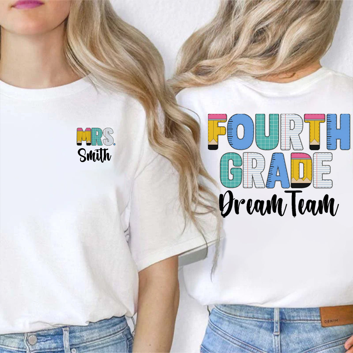 Personalized Grade And Name Double Colorful Pencil Printed T-shirt