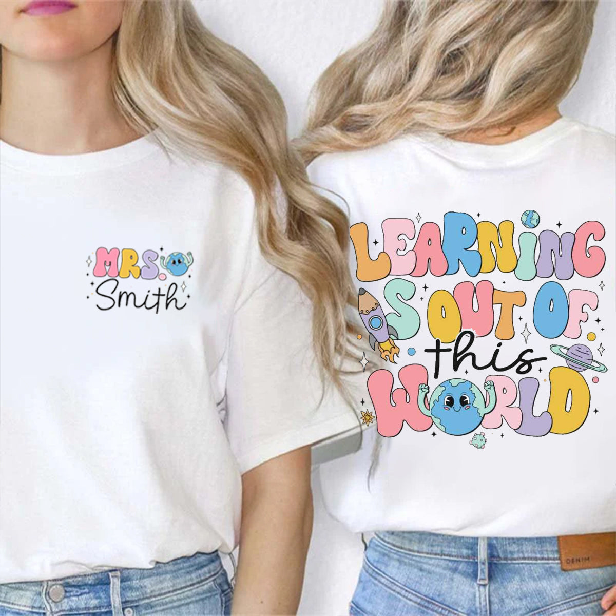 Personalized Name Learning Is Out Of This World Double Printed T-shirt