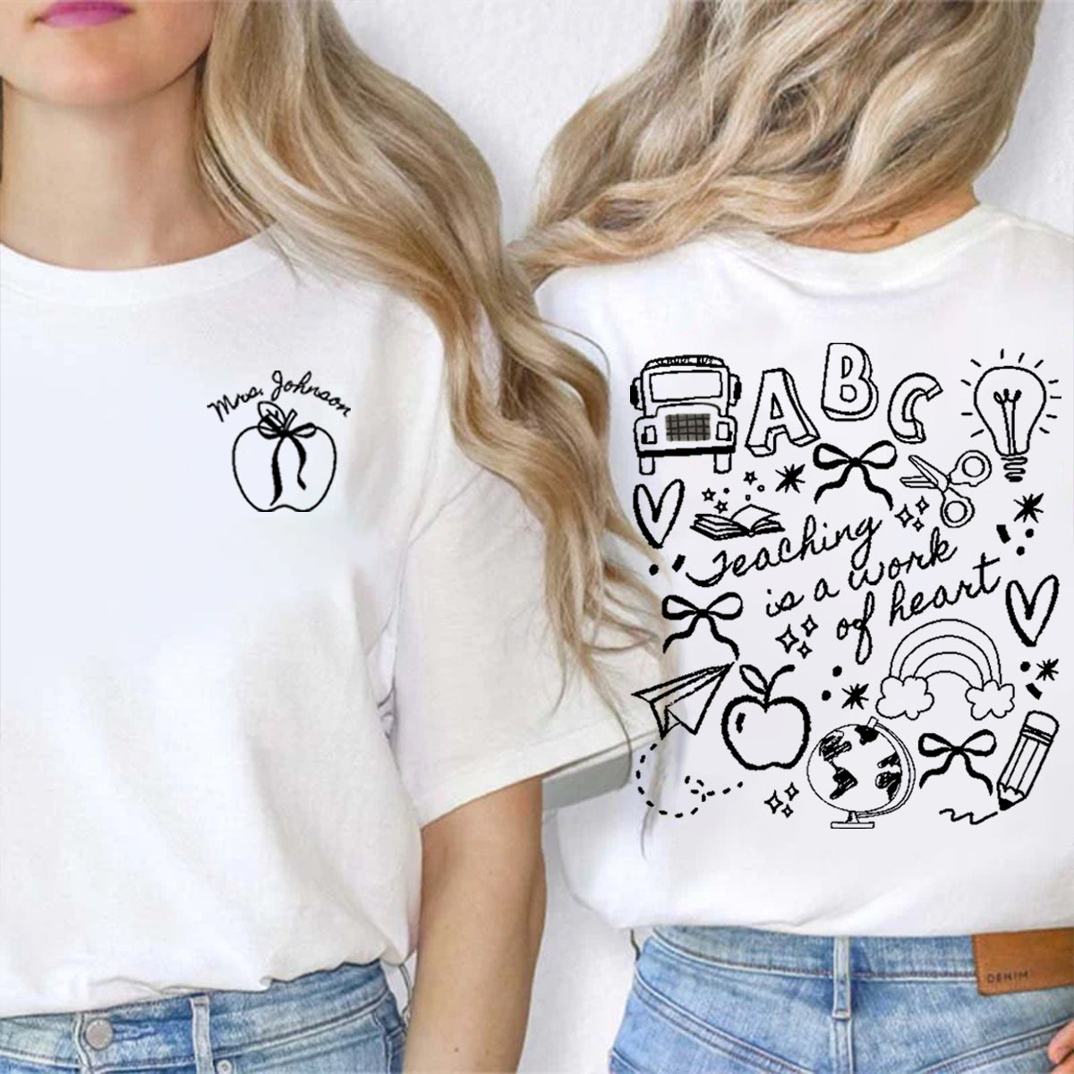 Personalized Grade Teaching Is A Work Of Heart Apple Double Printed T-shirt