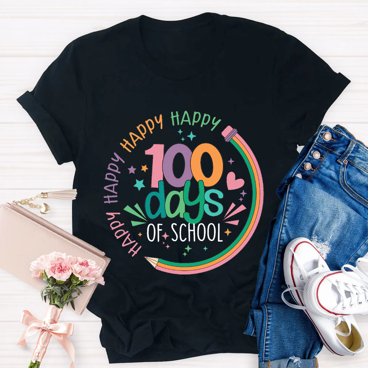 Happy Happy Happy 100 Days Of School Teacher T-Shirt