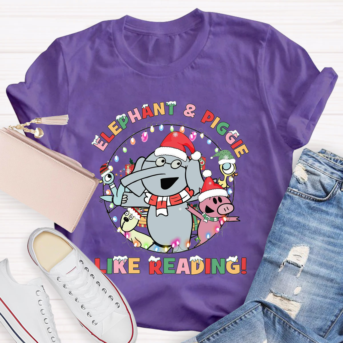 Elephant & Piggie Like Reading Christmas T-Shirt