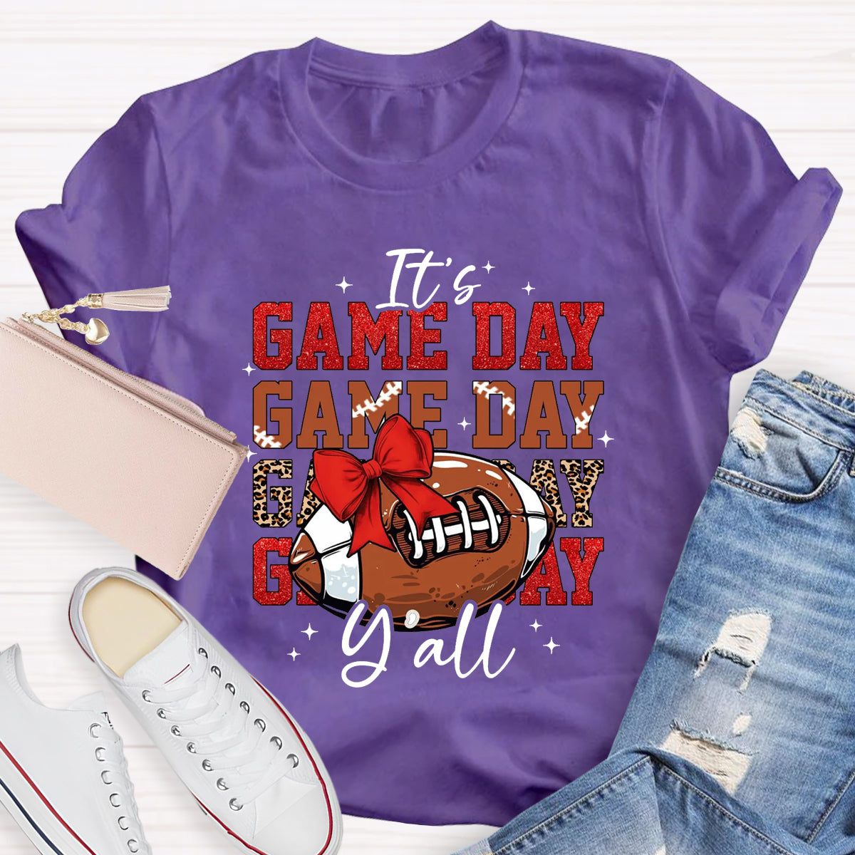 It's Game Day Yall Red Glitter T-Shirt