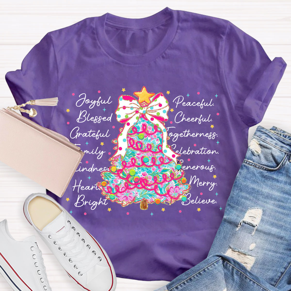 Christmas Tree Joyful Peaceful Cheerful T-Shirt