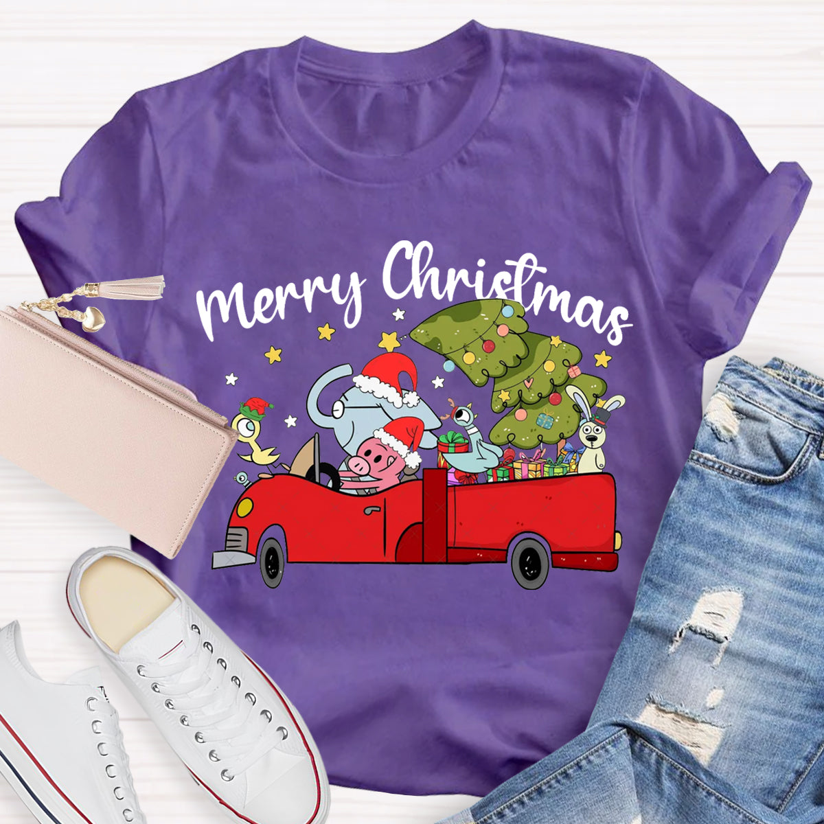 Merry Christmas Animals Driving Cars T-Shirt