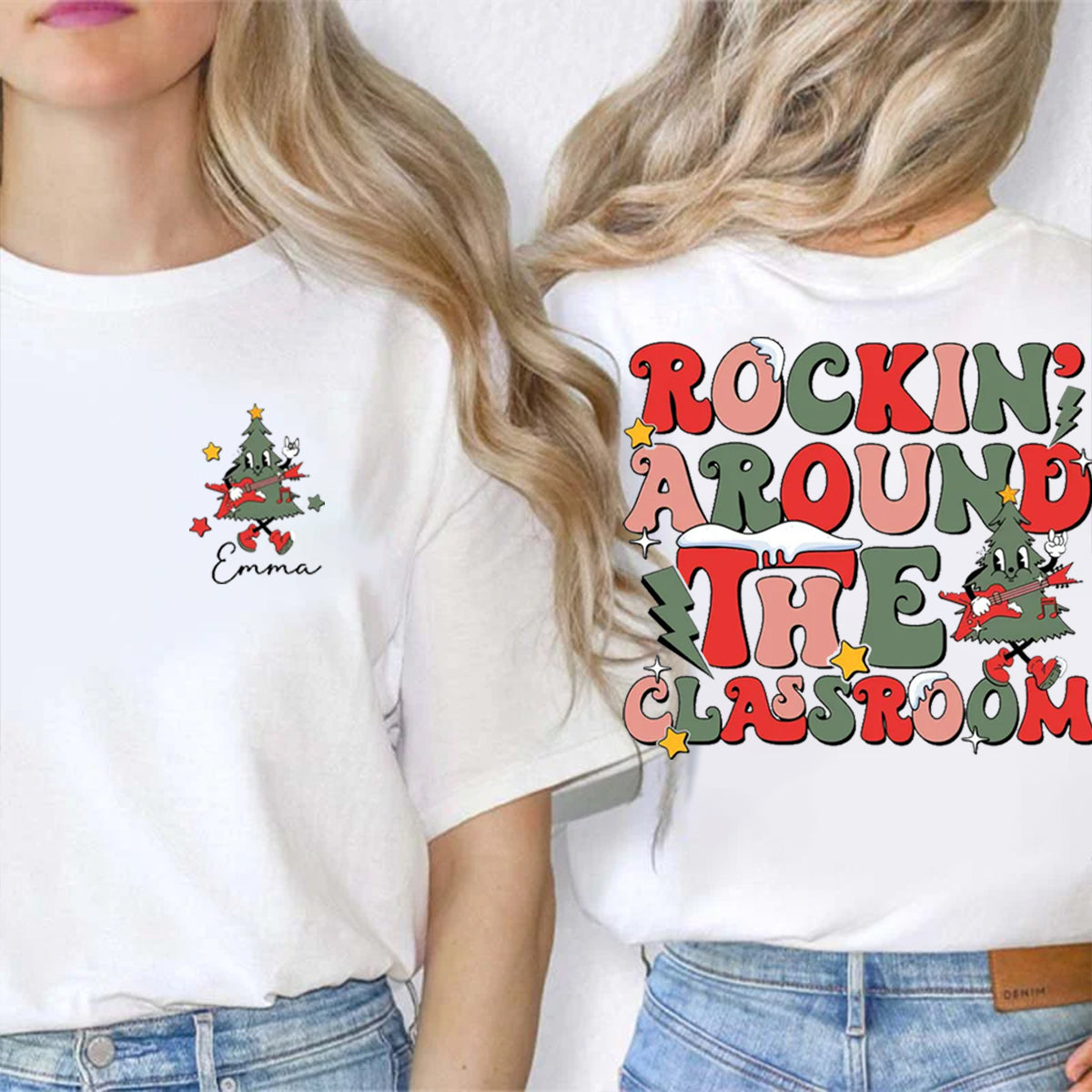 Personalized Name Rockin' Around The Classroom Double Printed T-shirt