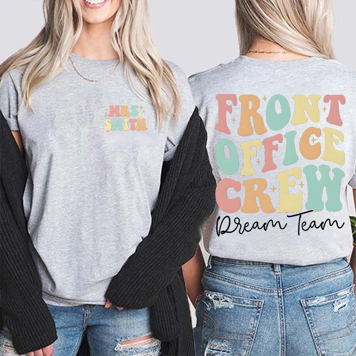 Personalized Name Front Office Crew Double Printed T-shirt