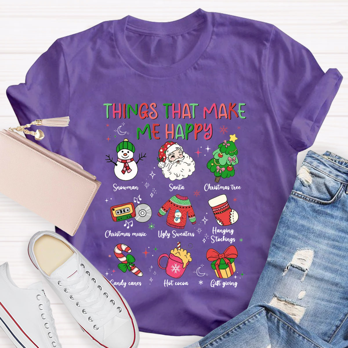 Things That Make Me Happy Snowman Christmas Tree  T-Shirt