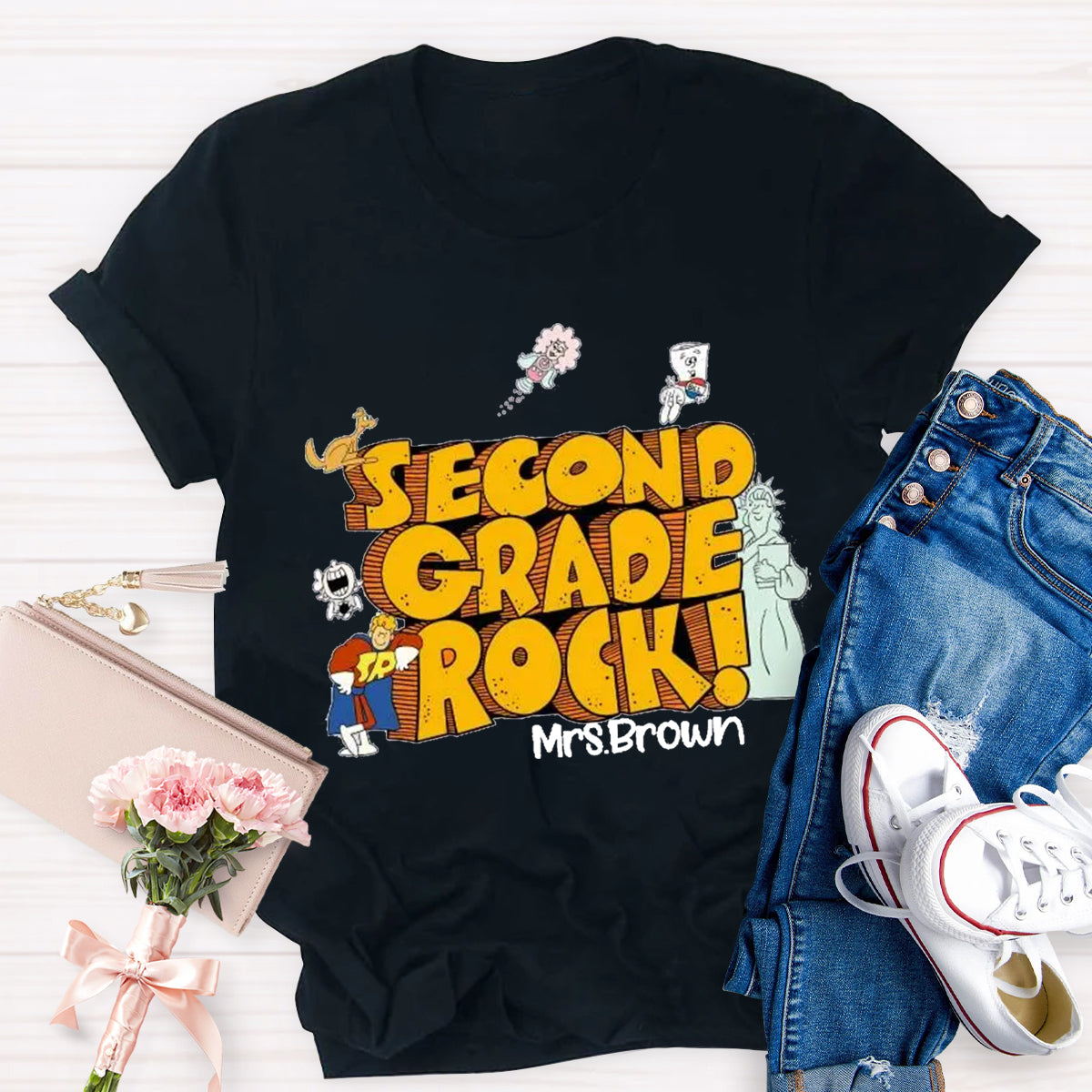 Personalized Grade And Name Rock Teacher T-Shirt