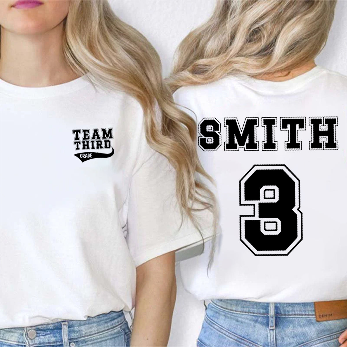 Personalized Grade And Name Team Third Grade Double Printed T-shirt
