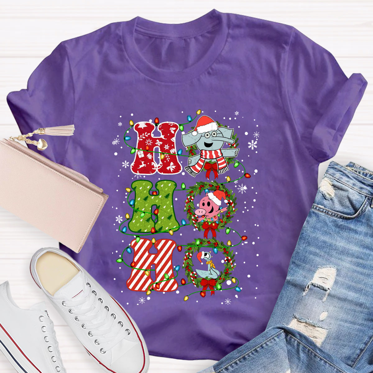 Ho Ho Ho The Elephant And Friends Merry Christmas T-Shirt